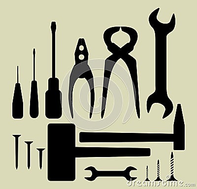 Hand tool silhouette set Vector Illustration