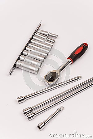 Hand tools isolated over white background. Rachet set on the white background. Stock Photo