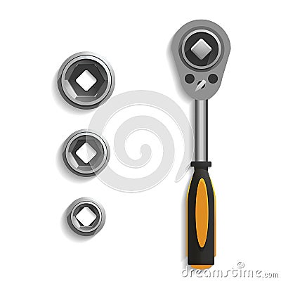 Hand tools for repair and construction. Realistic ratchet wrench on white background. Vector Illustration