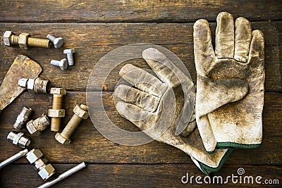 Hand tools set or Work tools set background, Tools in industry job for general work or hard work. personal protection equipment Stock Photo