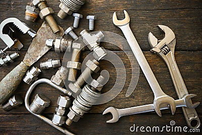 Hand tools set or Work tools set background, Tools in industry job for general work or hard work. personal protection equipment Stock Photo