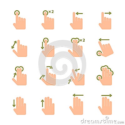 Hand touch gestures icons set Vector Illustration