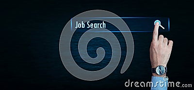 Hand touch Job Search text. Stock Photo