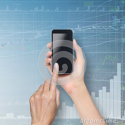 Hand touch screen on smartphone Stock Photo