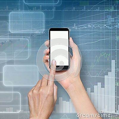 Hand touch screen on smartphone Stock Photo