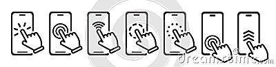 Hand touch screen smartphone. Click on the smartphone. Electronic device art Vector Illustration