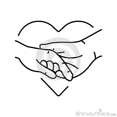 hand touches another line icon vector illustration Cartoon Illustration