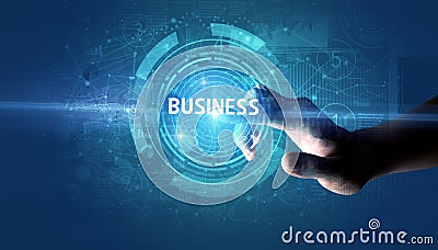 Hand touching business concept button Stock Photo