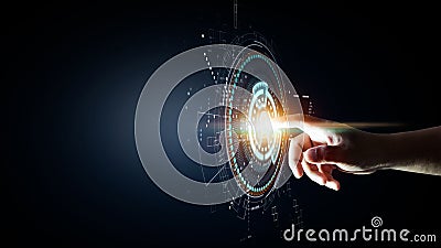 Hand touching futuristic technology Stock Photo