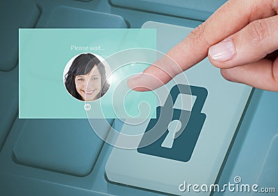 Hand Touching Identity Verify security App Interface Stock Photo