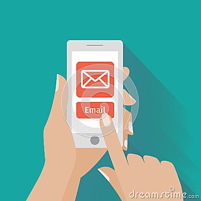 Hand touching smart phone with Email symbol on the Vector Illustration