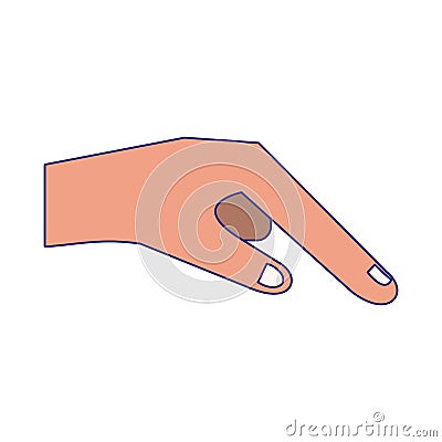 Hand touching something cartoon isolated blue lines Vector Illustration