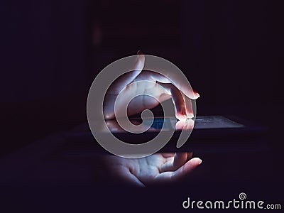 Hand Touching Tablet Device Stock Photo