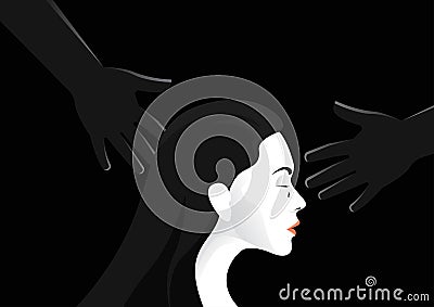 Hand touching unhappy woman cries vector illustration Vector Illustration