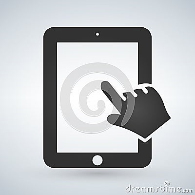 Hand and touchscreen on modern digital device Stock Photo