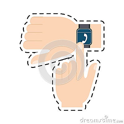 Hand touchscreen smart watch wearable technology line Vector Illustration