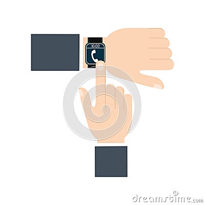 Hand touchscreen smart watch wearable technology Vector Illustration