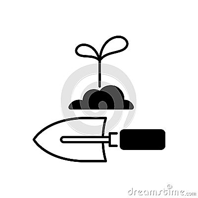 Hand trowel black linear icon Vector Illustration