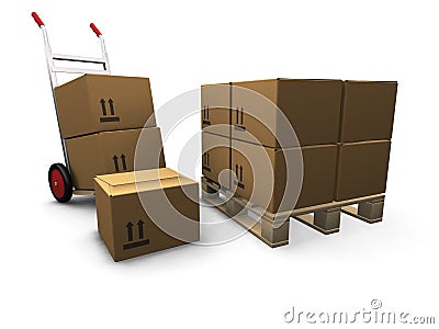 Hand truck with boxes Stock Photo