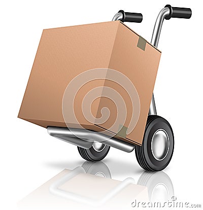Hand truck cardboard box Stock Photo