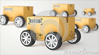 Hand Truck with Cardboard Box and Wheels - High Quality 3D Stock Photo