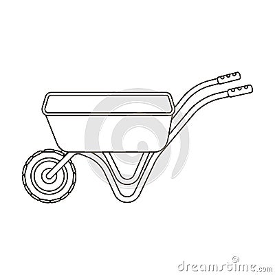 Hand truck with one wheel. Wheelbarrow for the transportation of goods around the garden.Farm and gardening single icon Vector Illustration