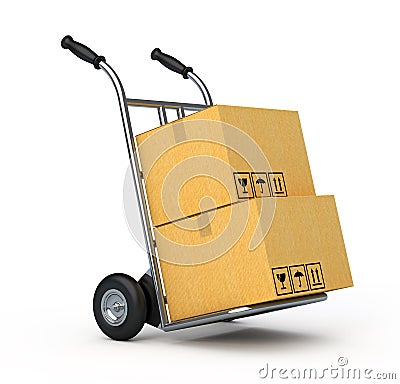 Hand truck with two cardboard boxes Stock Photo