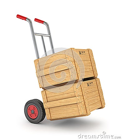 Hand truck whit wooden crates Stock Photo