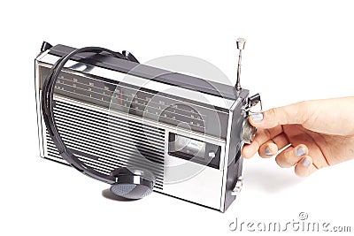 Hand tuning radio receiver button Stock Photo