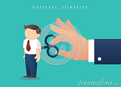 Hand turning winder on businessman, businessman with a wind Vector Illustration