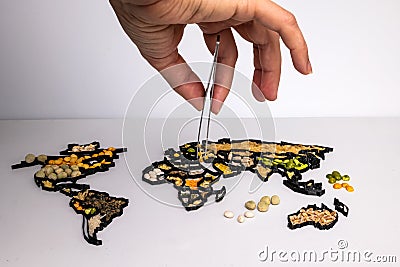 A world map made of various food ingredients and spices Stock Photo