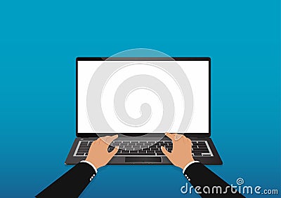 Hand typing on laptop Vector Illustration
