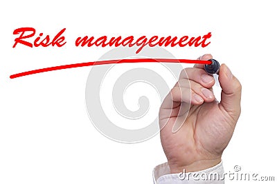 Hand underlining the work risk management in red Stock Photo