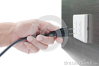 Hand unplug or plugged Stock Photo