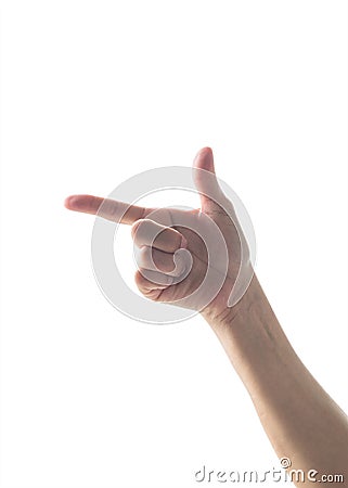 Hand up with pointing finger with rim light isolated on white background clipping path Stock Photo