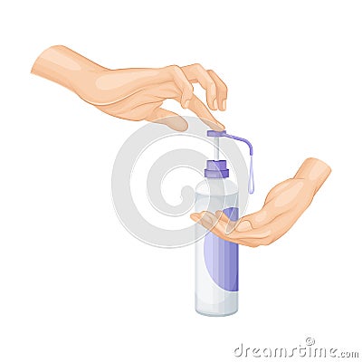 Hand Using Sanitizer Gel as Detergent and Disinfectant Vector Illustration Vector Illustration