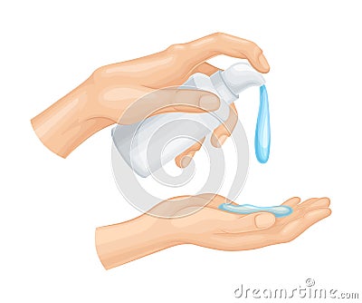 Hand Using Sanitizer Gel as Detergent and Disinfectant Vector Illustration Vector Illustration