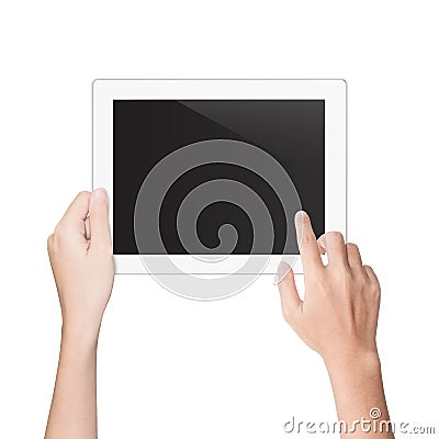 Hand using tablet isolated white clipping path Stock Photo