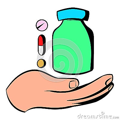 Hand with vitamins and medication icon Vector Illustration