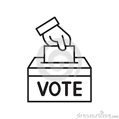 Hand voting ballot box icon, Election Vote concept, Simple line design for web site, logo, app, UI Cartoon Illustration