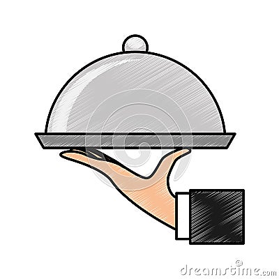 Hand waiter with tray server isolated icon Vector Illustration