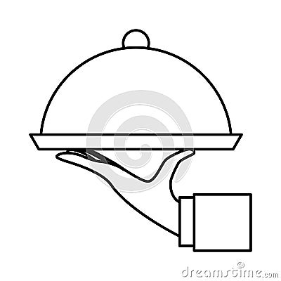 Hand waiter with tray server isolated icon Vector Illustration