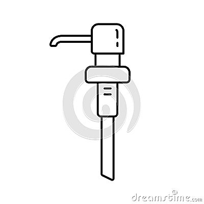 Hand wash dispenser pump with long nose. Linear icon of separate plastic tube for bottles with liquid, soap, gel, water. Black Vector Illustration