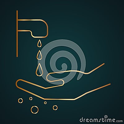 Hand wash with water vector icon. Gold metal with dark background Vector Illustration