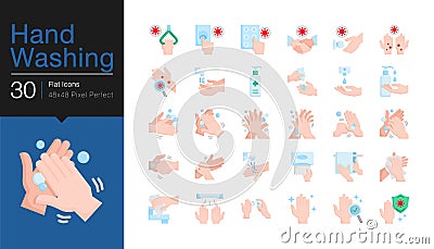 Hand washing icons. Hygiene care, antibacterial, protect from coronavirus covid-19. Flat design. For presentation, graphic Vector Illustration