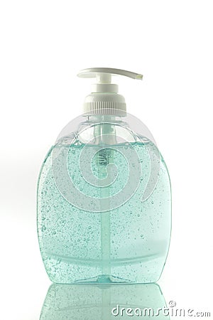 Hand Washing Liquid Soap in Aqua Green Color Stock Photo