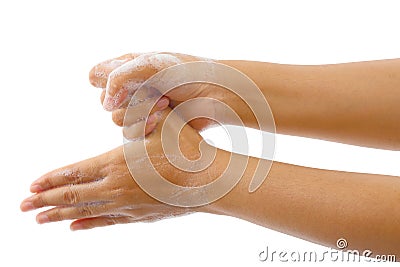 Hand washing medical procedure step isolated Stock Photo