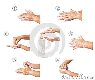 Hand washing medical procedure step by step. Stock Photo