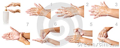 Hand washing medical procedure step by step. Stock Photo