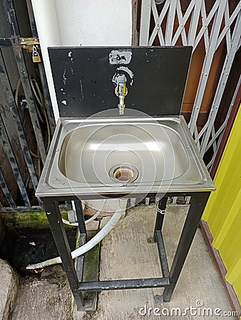 Hand washing place, unique, creative. made of stainless steel Stock Photo